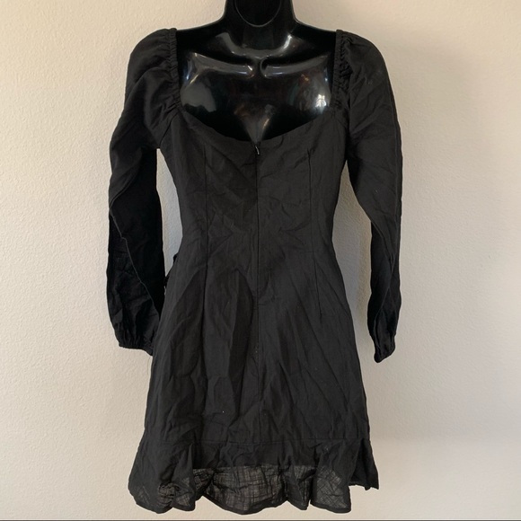 Princess Polly Kameron Black V Neck Tie Wrap Skirt Balloon Sleeve Mini Dress - Picture 7 of 10